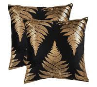 Betadistor Cushion Covers 2 Pack 45cm x 45cm Gold Ferm Leaves Both Sides Gilding Throw Pillow Cases for Bed Living Rooms Sofa Couch Car Decor Pack of 2, Gold Ferm, 525-0554