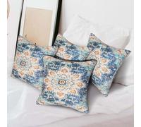 Betadistor Cushion Covers 45 x 45 cm Set of 4 Boho Decorative Square Throw Pillow Cases Country Style for Sofa Couch Livingroom Home Decor, Boho Blue, 513-0260