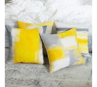 Betadistor Cushion Covers 45 x 45 cm Set of 4 Yellow Grey Abstract Art Paintings Decorative Square Throw Pillow Cases Country Style for Sofa Couch Livingroom Home Decor, Yellow Grey, 509-0175