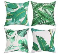 Betadistor Cushion Covers Set-of-4 Decorative Green - Tropic Affair Green Broadleaves Square Pillowcases 45x45cm for Home Decor 501-0014