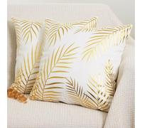 Betadistor Gold Leaves Cushion Covers 45x45cm - 2 Pack Foil Printing Decorative Throw Pillow Covers Soft Velvet Pillowcases for Sofa Living Room 523-0512