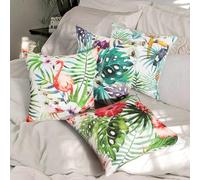 Betadistor Green Cushion Covers 45x45cm Set-of-4 - Green Leaves with Birds Design Pillow Cover Microfibre Pillow case for Sofa 502-0034