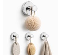Betadistor Premium Chrome Suction Wall Hooks - Strong Hold, Waterproof, Rustproof, Bathroom and Kitchen Accessories - Easy Installation, Set of 4 Hooks for Towel, Loofah, Brush, and More 16-0403