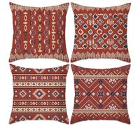 Betadistor Red Cushion Covers Set of 4, 45 x 45 cm Boho Style Decorative Throw Pillow Covers 18" x 18" Square Exotic Pillow Cases for Couch Bedroom Home Office, Exotic Red, 507-0133