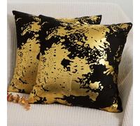 Betadistor Set of 2 Decorative Cushion Covers 45 x 45 Double-Sided Gold Black Velvet Modern Abstract Square Pillow Cover for Sofa Bed Couch Cushions Cases 18 x 18 Inch, 525-055102