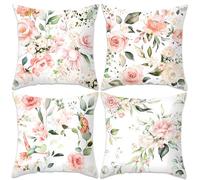 Betadistor White Cushion Covers Set of 4 with Big Flowers Pattern Art Decorative Pillow Cases for Living Room Sofa Farmhouse, Flowers, 503-0060