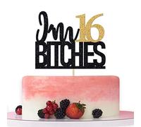 Betalala I'm 16 Btches Cake Topper, Cheers to 16 Years, Happy Sweet 16, 16th BirthdayAnniversary Party Decorations Gold Black Glitter., 1 Count (Pack of 1)
