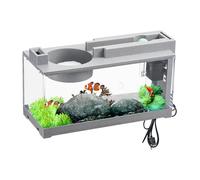 betass Aquarium Tank - Transparent plasticss Build, Small Aquatic Container, Silent Oxygen Circulation, Vintage Visual Design | Living Room workspaces Tabletop Decoration for Fish Shrimp Crab Reptiles