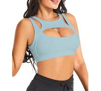 Betaven Push up Sports Bra for Women Sexy Hollow Crop Tops with Removable Cups Yoga Workout Running Medium Support,Blue,S