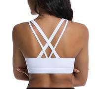 Betaven Sports Bra for Women Criss-Cross Back Padded Strappy Backless Sports Bras Medium Support Halter Yoga Bra with Removable Cups,White,L