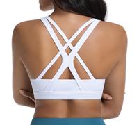Betaven Sports Bras for Women with Removable Pads Medium Support Criss Cross Sports Bra Workout Crop Tank Top,A-White,M