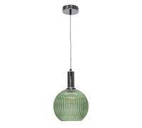 Betchley - Green Ribbed Glass Globe Chrome Deco Pendant Fitting