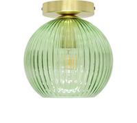Betchley - Green Ribbed Glass Globe Satin Brass Ceiling Light Fitting