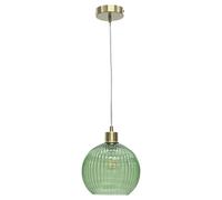 Betchley - Green Ribbed Glass Globe with Satin Brass Pendant Fitting First Choice Lighting Gold One Size