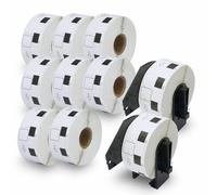 BETCKEY - 10 Rolls DK-11221 Labels with ONLY 2 Reusable Label Holders, 23mm x 23mm, 10000 Square Labels Using for Ql Label Printers