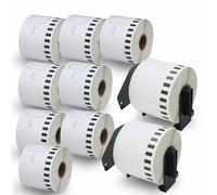 BETCKEY - 10 Rolls DK-22205 Labels with ONLY 2 Reusable Label Holders, 62mm x 30.48m, 10 Continuous Length Paper Labels Using for Ql Label Printers
