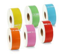 BETCKEY 6 Rolls Assorted Colors 99010 Labels, 28mm x 89mm | 2100 Black on Coloured Labels. Compatible with DYMO LabelWriter 450 & 4XL. S0722370
