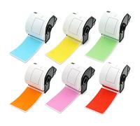 BETCKEY 6 Rolls Assorted Colors DK-11202 Labels, 62mm x 100mm | 1800 Black on Assorted Colors Shipping Labels Compatible with Brother QL Label Printers