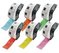BETCKEY 6 Rolls Assorted Colors DK-11218 Labels, Φ24mm | 6000 Black on Assorted Colors 1 Inch Large Round Labels Compatible with Brother QL Label Printers