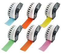 BETCKEY 6 Rolls Assorted Colors DK-22210 Labels, 29mm x 30.48m | 6 Black on Assorted Colors Continuous Length Paper Labels Compatible with Brother QL Label Printers