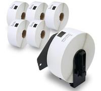 BETCKEY - 6 Rolls DK-11201 Labels with ONLY 1 Reusable Label Holders, 29mm x 90mm, 2400 Standard Address Labels Using for Ql Label Printers
