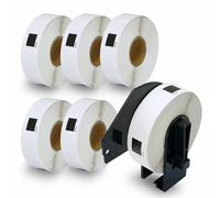 BETCKEY - 6 Rolls DK-11204 Labels with ONLY 1 Reusable Label Holders, 17mm x 54mm, 2400 Multi Purpose Labels Using for Ql Label Printers