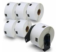 BETCKEY - 6 Rolls DK-11220 Labels with ONLY 1 Reusable Label Holders, 39mm x 48mm, 3720 White Food Labels Using for Ql Label Printers