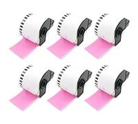 BETCKEY - 6 Rolls DK-22205 Colored Labels, 62mm x 30.48m, Black on Pink, 6 Continuous Length Paper Labels Using for QL Label Printers