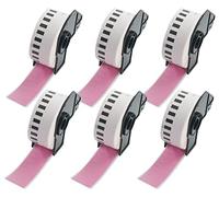 BETCKEY - 6 Rolls DK-22210 Colored Labels, 29mm x 30.48m, Black on Pink, 6 Continuous Length Paper Labels Using for QL Label Printers