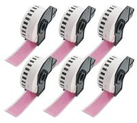 BETCKEY - 6 Rolls DK-22214 Colored Labels, 12mm x 30.48m, Black on Pink, 6 Continuous Length Paper Labels Using for QL Label Printers