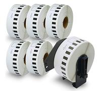 BETCKEY - 6 Rolls DK-22214 Labels with ONLY 1 Reusable Label Holders, 12mm x 30.48m, 6 Continuous Length Paper Labels Using for Ql Label Printers