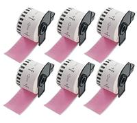 BETCKEY - 6 Rolls DK-22223 Colored Labels, 50mm x 30.48m, Black on Pink, 6 Continuous Paper Labels Using for QL Label Printers