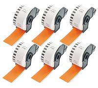 BETCKEY - 6 Rolls DK-22225 Colored Labels, 38mm x 30.48m, Black on Orange, 6 Continuous Paper Labels Using for QL Label Printers