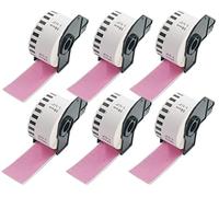 BETCKEY - 6 Rolls DK-22225 Colored Labels, 38mm x 30.48m, Black on Pink, 6 Continuous Paper Labels Using for QL Label Printers