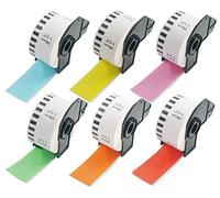 BETCKEY - 6 Rolls Mixed Color DK-22225 Labels, 38mm x 30.48m, Each Colour for a Roll, 6 Continuous Paper Labels Compatible with Brother QL Label Printers