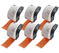 BETCKEY 6 Rolls Orange DK-11208 Labels, 38mm x 90mm | 2400 Black on Orange Large Address Labels Compatible with Brother QL Label Printers