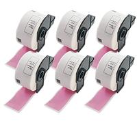 BETCKEY 6 Rolls Pink DK-11208 Labels, 38mm x 90mm | 2400 Black on Pink Large Address Labels Compatible with Brother QL Label Printers