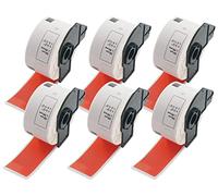 BETCKEY 6 Rolls Red DK-11208 Labels, 38mm x 90mm | 2400 Black on Red Large Address Labels Compatible with Brother QL Label Printers