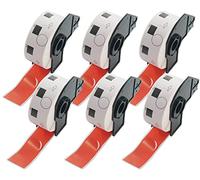 BETCKEY 6 Rolls Red DK-11218 Labels, Φ24mm | 6000 Black on Red 1 Inch Large Round Labels Compatible with Brother QL Label Printers