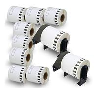 BETCKEY DK-22212 Labels, 62mm x 15.24m, 10 Rolls + 2 Reusable Holders | Includes only 2 reusable holders, not 10. 10 Continuous Length Film Labels Compatible with Brother QL Label Printers
