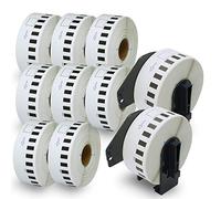 BETCKEY DK-22214 Labels, 12mm x 30.48m, 10 Rolls + 2 Reusable Holders | Includes only 2 reusable holders, not 10. 10 Continuous Length Paper Labels Compatible with Brother QL Label Printers
