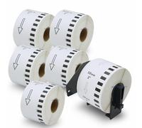 BETCKEY DK-22223 Labels, 50mm x 30.48m, 6 Rolls + 1 Reusable Holders | Includes only 1 reusable holders, not 6. 6 Continuous Paper Labels Compatible with Brother QL Label Printers