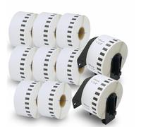 BETCKEY DK-22225 Labels, 38mm x 30.48m, 10 Rolls + 2 Reusable Holders | Includes only 2 reusable holders, not 10. 10 Continuous Paper Labels Compatible with Brother QL Label Printers