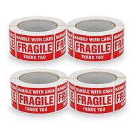 BETCKEY - Red Warning Shipping Labels/Stickers, HANDLE with CARE FRAGILE THANK You, 50mm x 75mm, 4 Rolls/2000 Labels