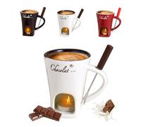 BETEAM Fondue Mug,Ceramic Chocolate Fondue Mug,Melting Butter Pot with Fork, Cheese Warmer Cup, Butter Fondue Heated for Cheese Chocolate Butter (White)