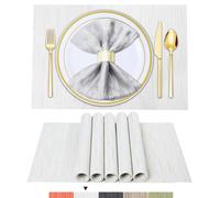 BETEAM Placemats Set of 4 Woven Vinyl Placemat for Dining Table Washable Wipeable Kitchen Place Mats Durable Indoor Outdoor Table Mats -03 White, 4 Pcs