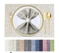 BETEAM Placemats Set of 4 Woven Vinyl Placemat for Dining Table Washable Wipeable Kitchen Place Mats Durable Indoor Outdoor Table Mats -01 Beige White, 4 Pcs