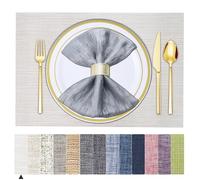 BETEAM Placemats Set of 4 Woven Vinyl Placemat for Dining Table Washable Wipeable Kitchen Place Mats Durable Indoor Outdoor Table Mats -01 Off-white, 4 Pcs