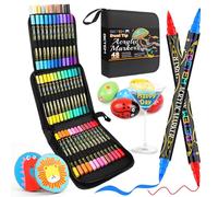Betem 48 Colors Paint Markers Acrylic Paint Pens, Dual Tip with Brush Tip and Fine Tip, Art Supplies for Rock Painting, Wood, Canvas, Stone, Glass, Ceramic,DIY Crafts Making Drawing Kit with Bag