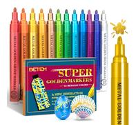 Betem Super Golden Metallic Paint Markers, 12 Colors Metallic Paint Pen Scrapbook Supplies, 2-3mm Medium Tips Glitter Markers for Black Paper, Albums, Rock Painting, Cards, Ceramic, Wood, DIY Crafts